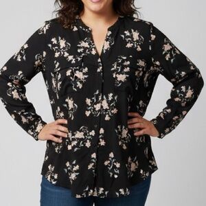 CALVIN KLEIN Black Floral Blouse size XL